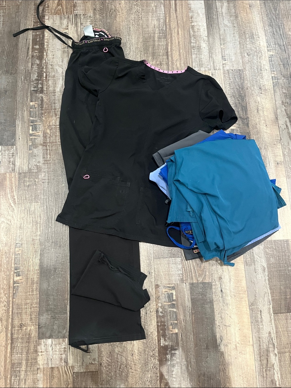 HeartSoul Black Scrub Top & Pants with Teal Accent